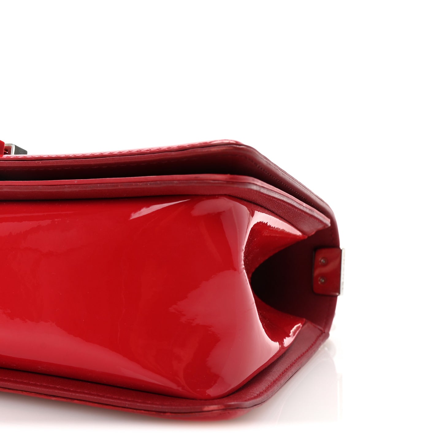 Patent Calfskin Quilted Medium Plexiglass Boy Flap Red