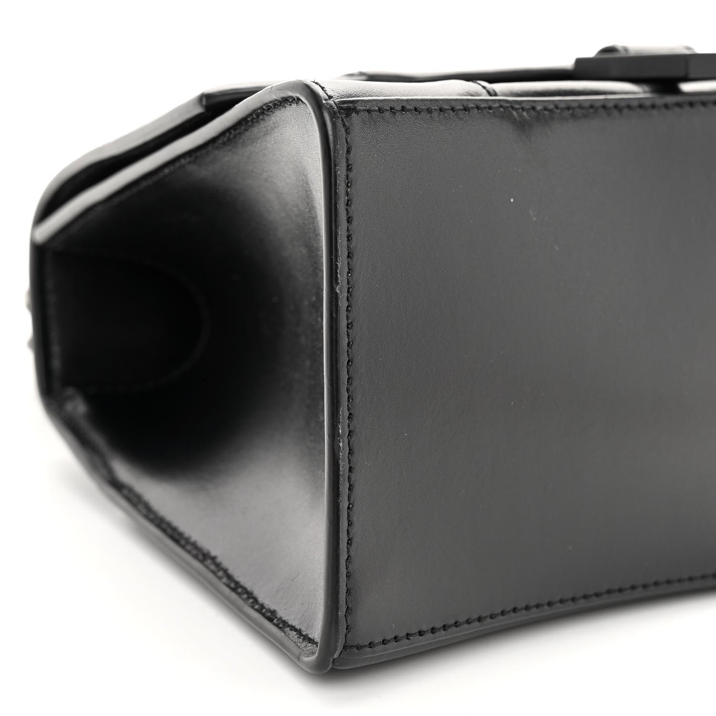Shiny Box Calfskin Monochrome Small Hourglass Top Handle Bag Black