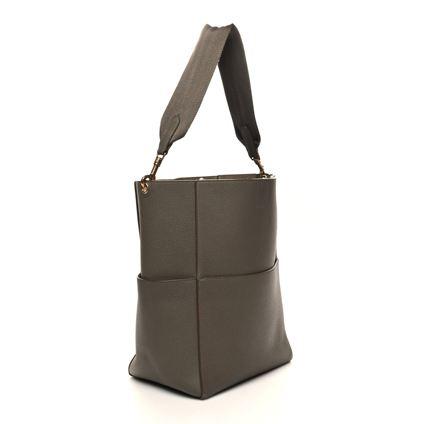 Soft Grained Calfskin Sangle Bucket Bag Taupe