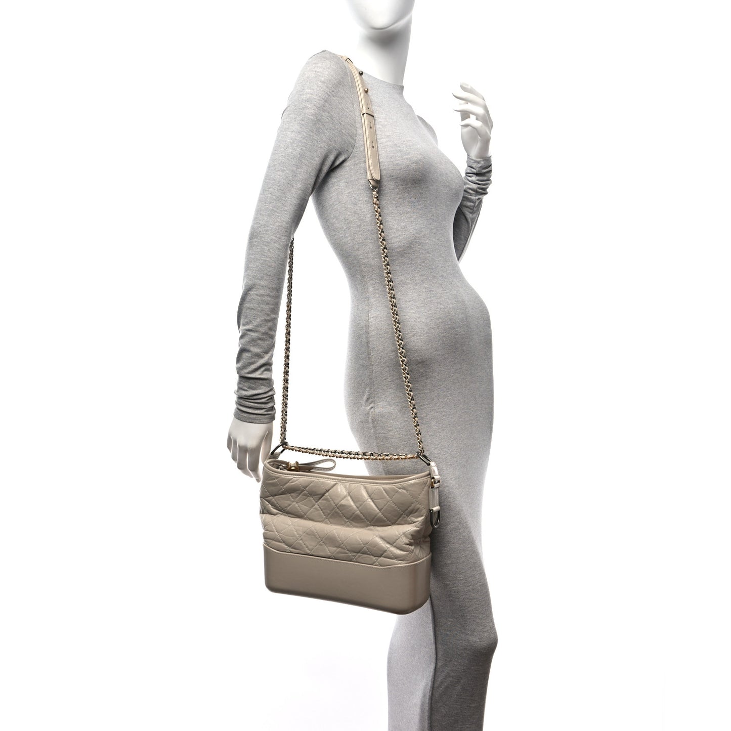 Aged Calfskin Quilted Medium Gabrielle Hobo Beige