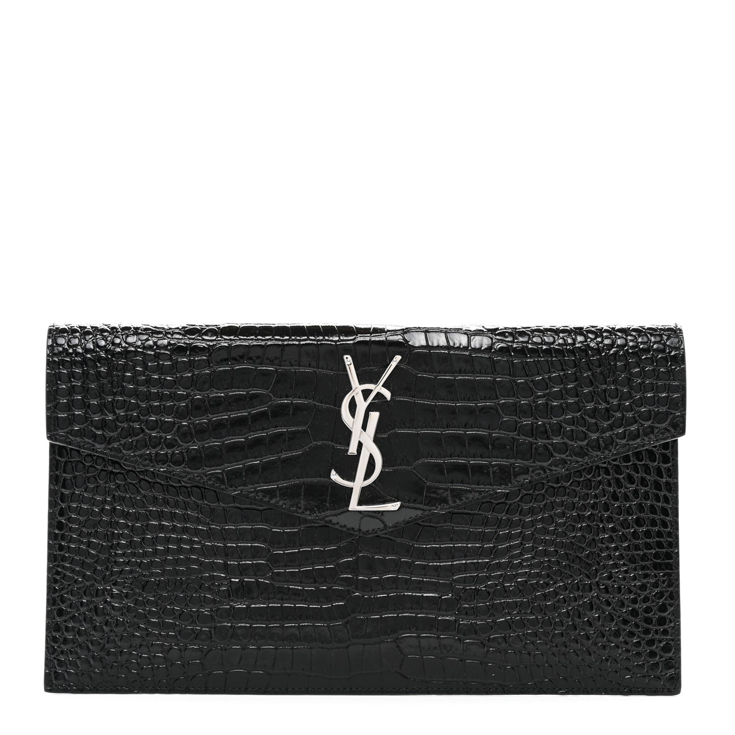 Calfskin Crocodile Embossed Uptown Monogram Pouch Black