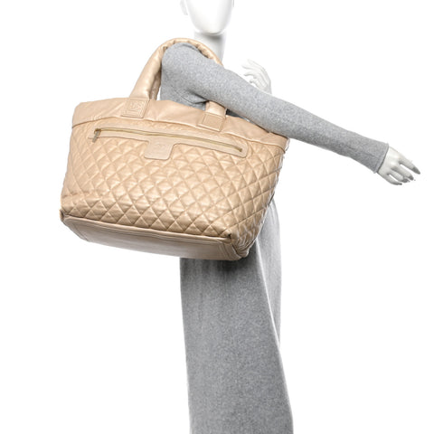 Metallic Lambskin Quilted Large Coco Cocoon Tote Light Gold