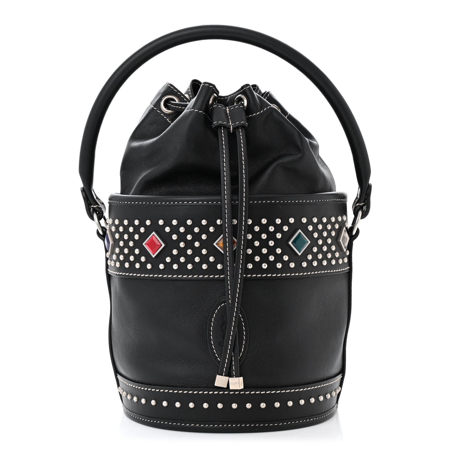 Saint Laurent Smooth Calfskin Studded Small Bahia Drawstring Bucket Bag Black Multicolor 1 of 10