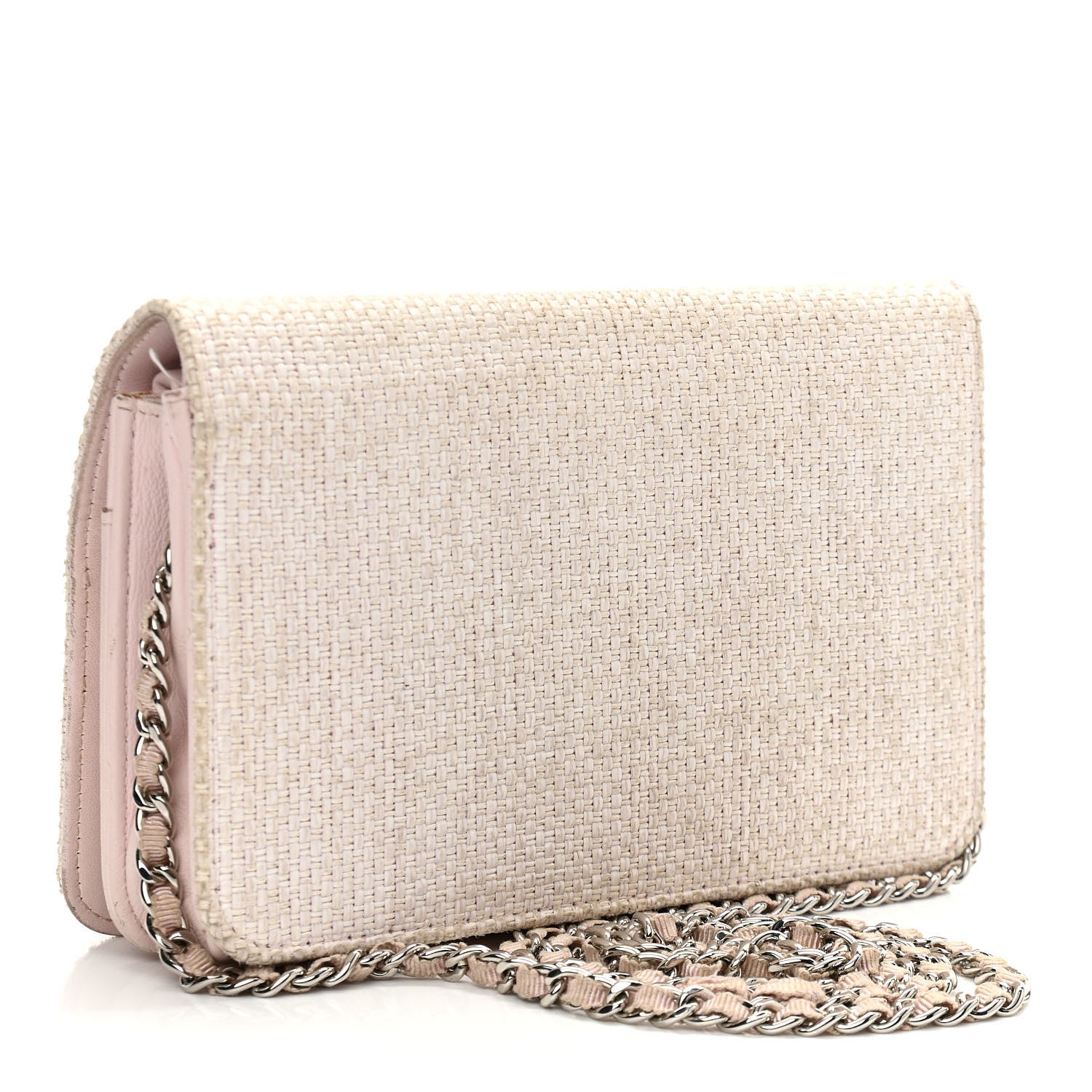 Chanel Canvas Deauville Wallet On Chain WOC Pink White 3 of 17