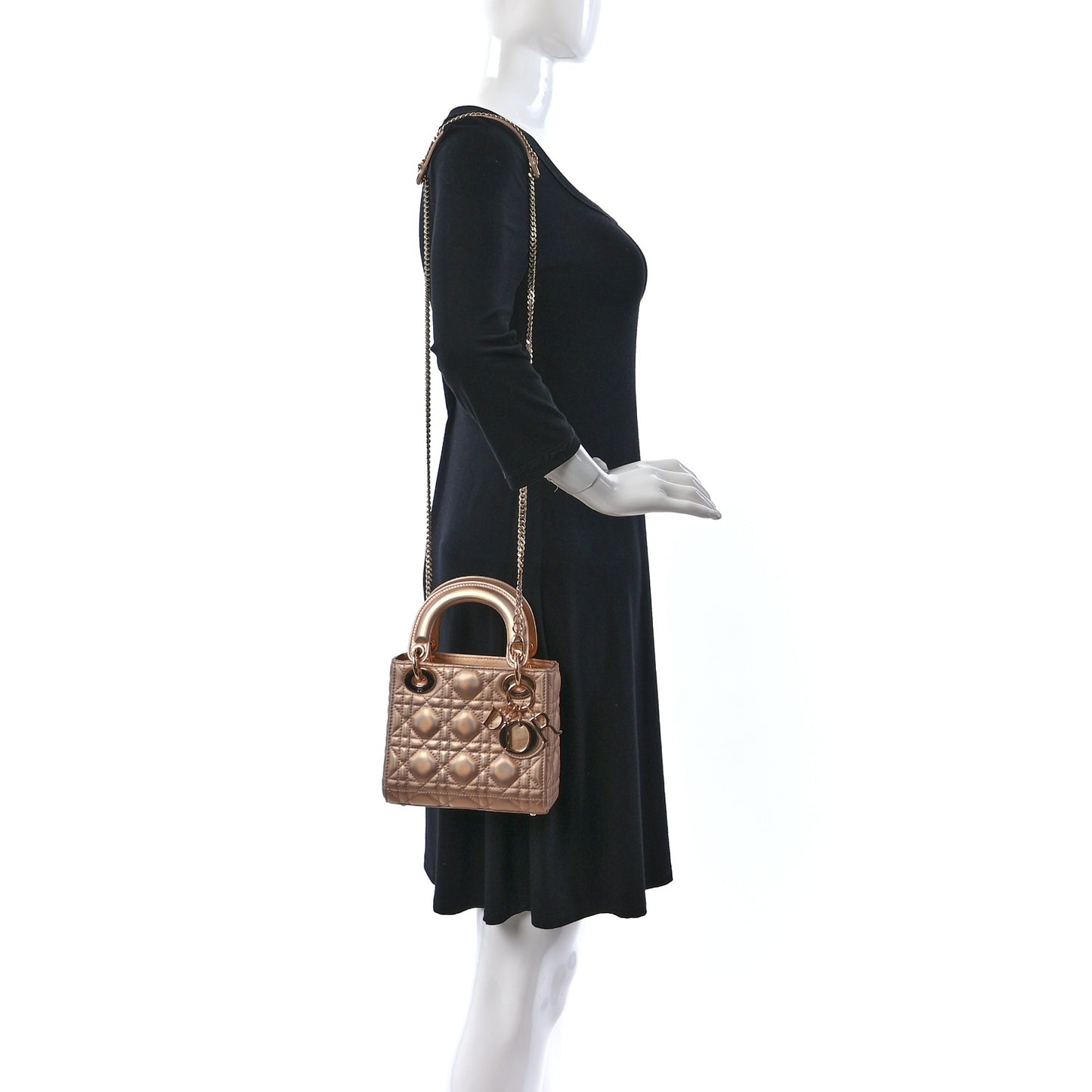 Iridescent Metallic Lambskin Cannage Mini Lady Dior Pink