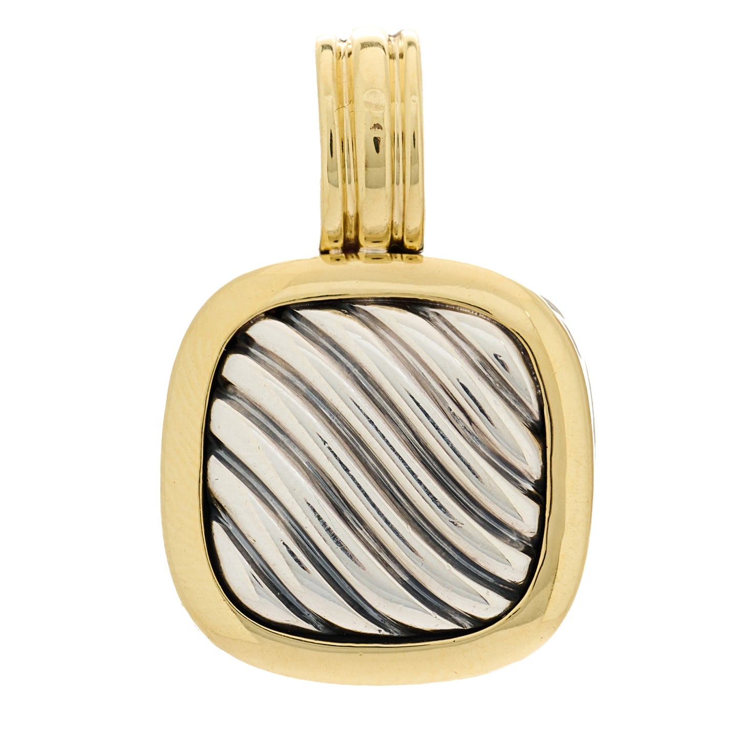 Sterling Silver 18K Yellow Gold 16mm Sculpted Cable Enhancer Pendant