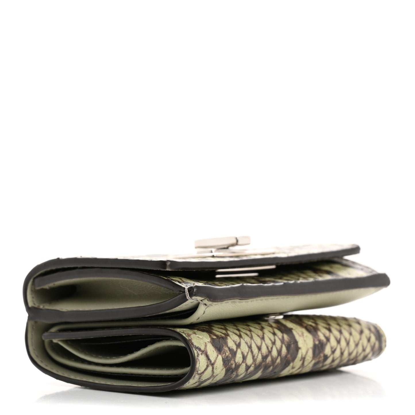 Elaphe Vitello Grace Python Print Micro Trifold Wallet Green Tea