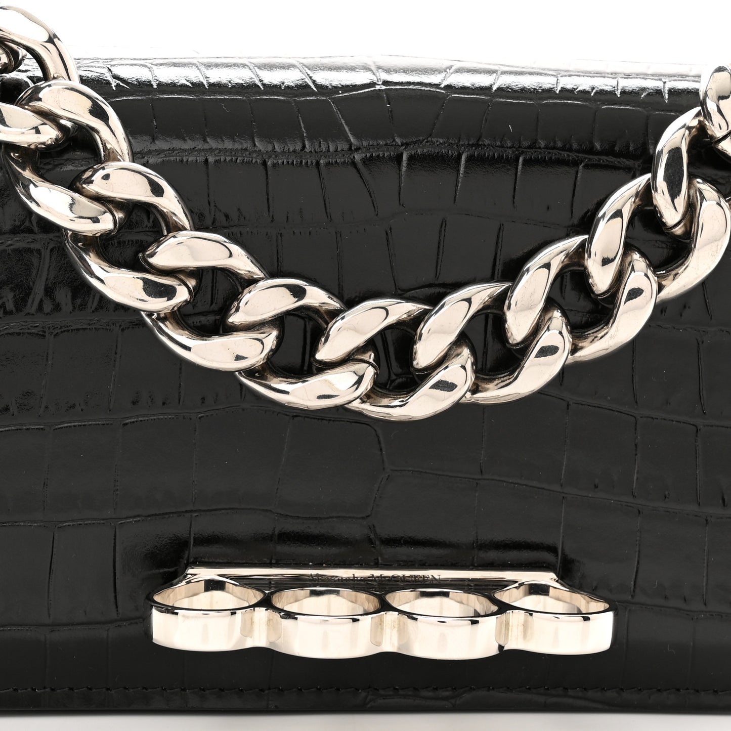 Croc Four Ring Knuckle Mini Chain Clutch Black