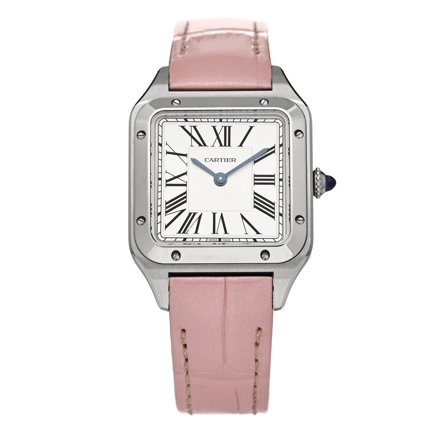 Cartier Stainless Steel Alligator 27.5mm Santos Dumont Quartz Watch Pink 1 of 5