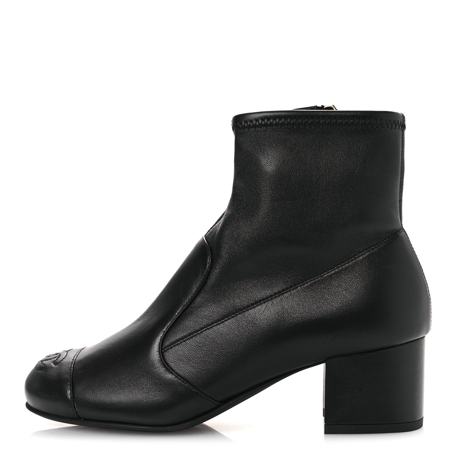 Chanel Stretch Lambskin Cap Toe CC Short Boots 36.5 Black 1780260