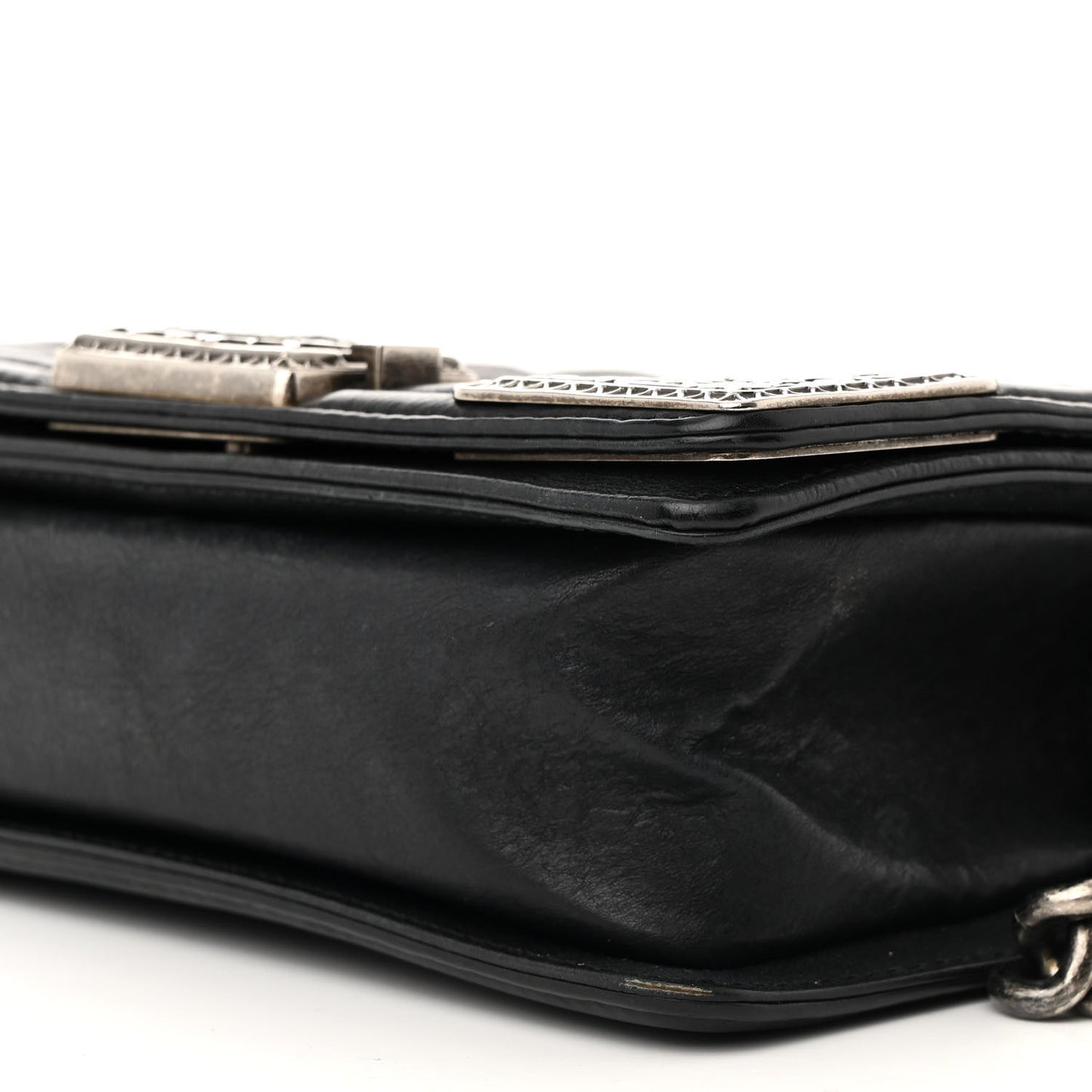 Calfskin Quilted Embellished Metal Small Boy Flap Black