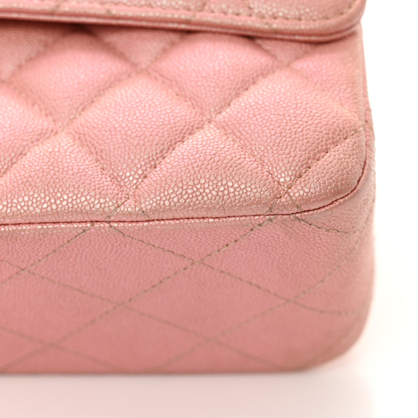 Iridescent Caviar Quilted Medium Double Flap Rose Pink