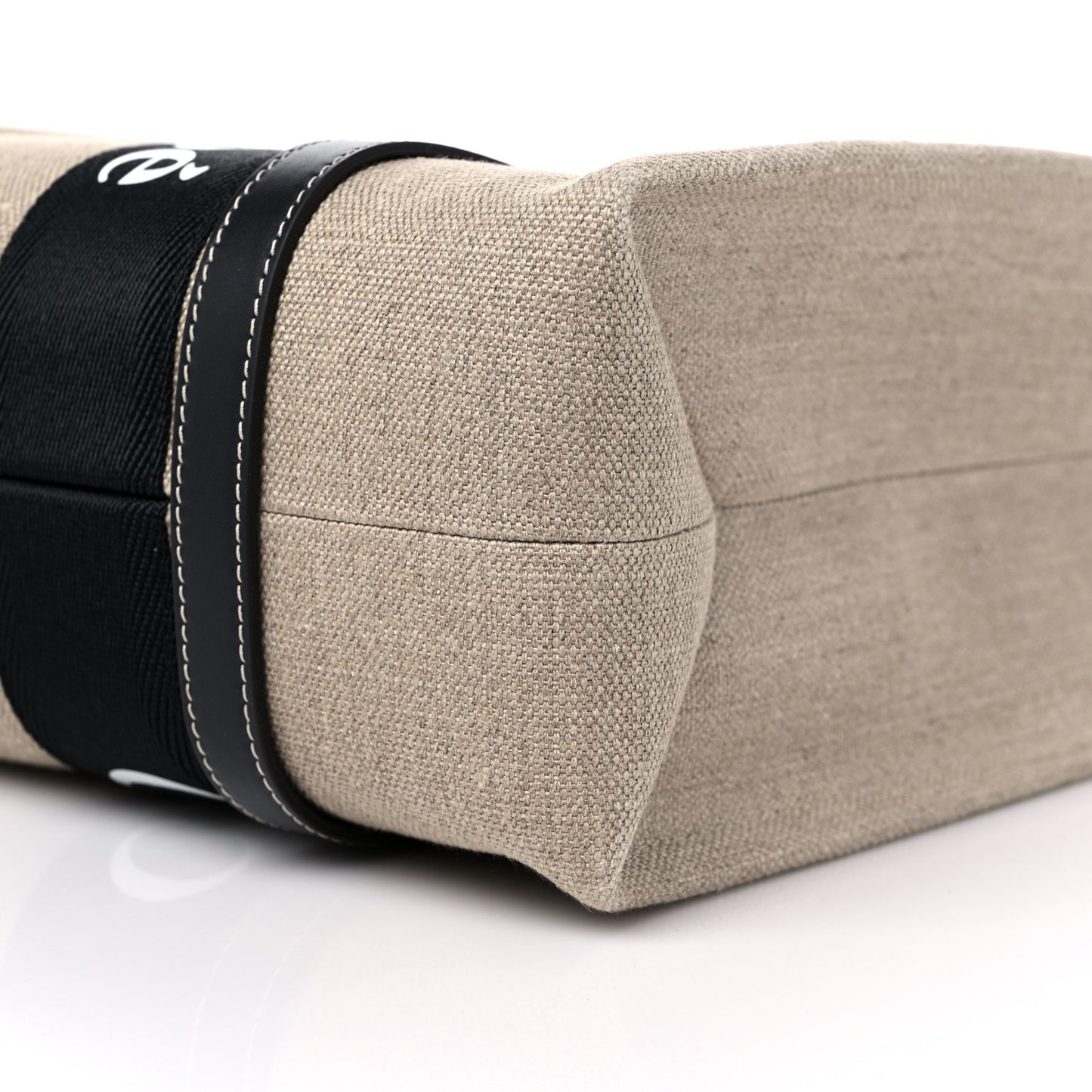 Linen Calfskin Medium Woody Ribbon Tote Black Blue