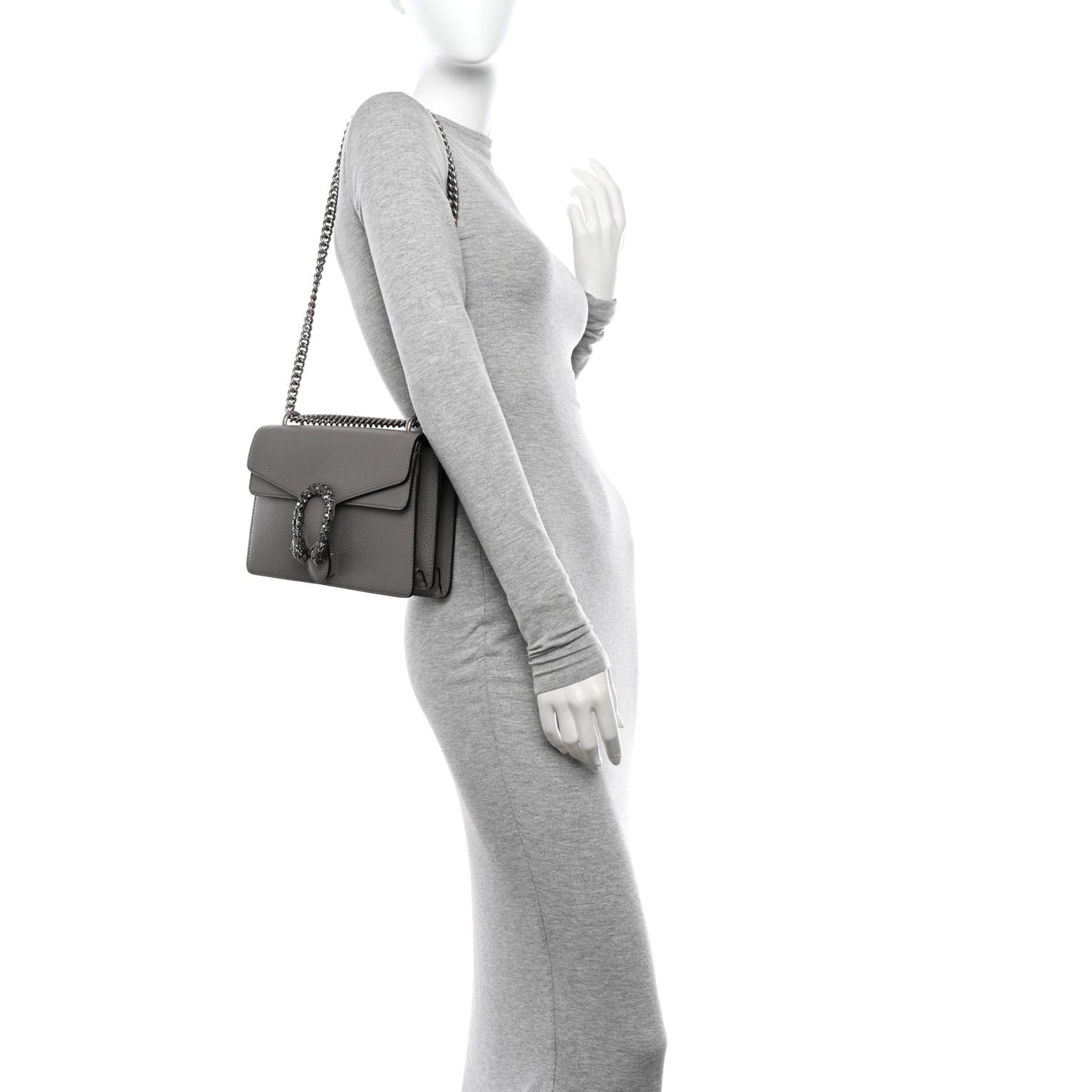 Pebbled Calfskin Small Dionysus Shoulder Bag Dusty Grey