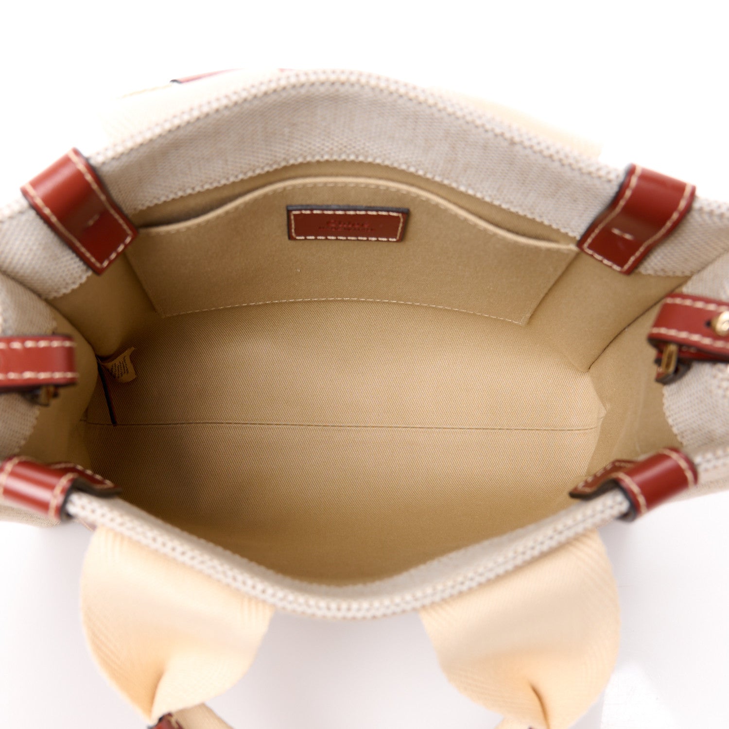 Chloe Cotton Calfskin Small Woody Ribbon Tote With Strap White Brown 5 of 12