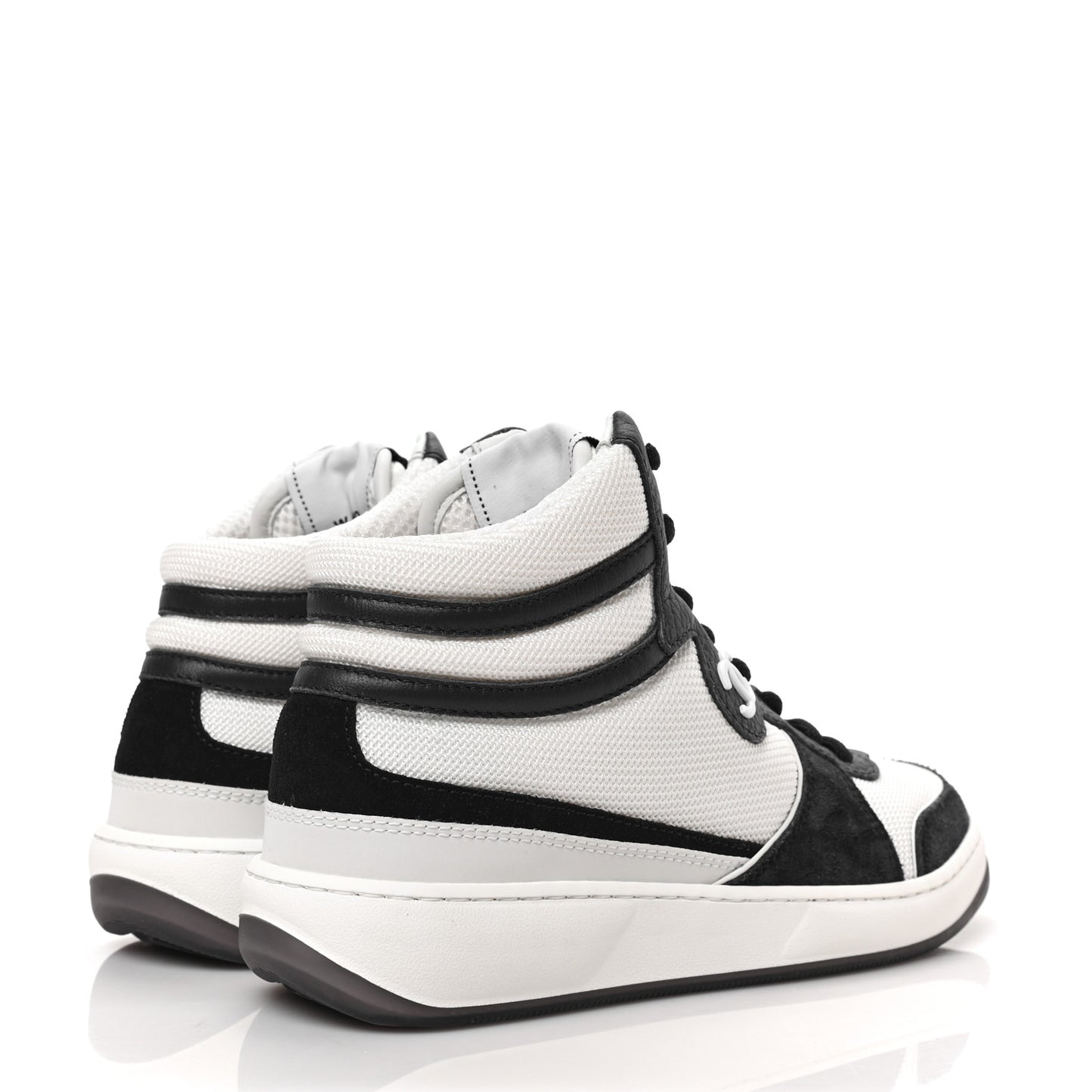 Suede Fabric Grained Calfskin Womens CC High Top Sneakers 35 White Navy