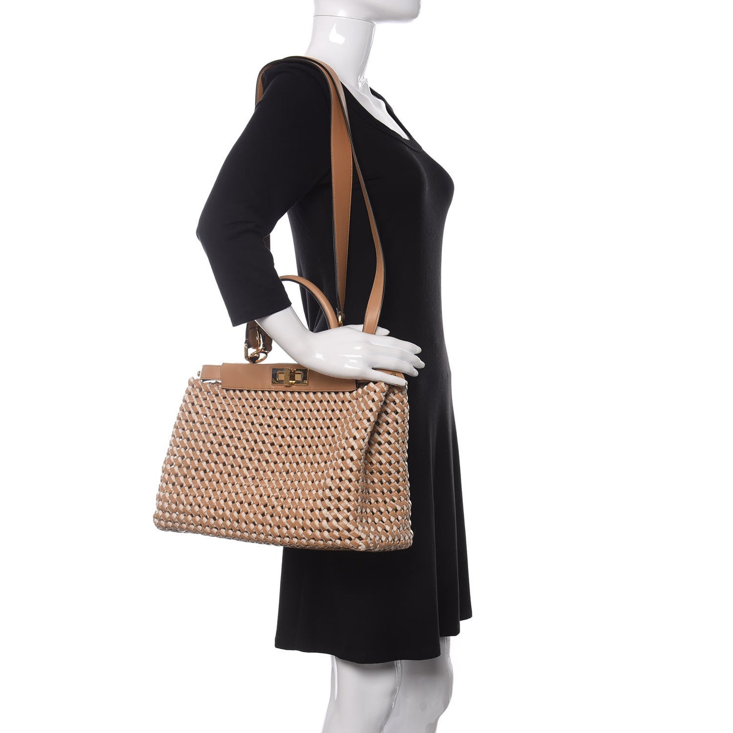 Nappa Woven Medium Peekaboo Iconic Satchel Beige