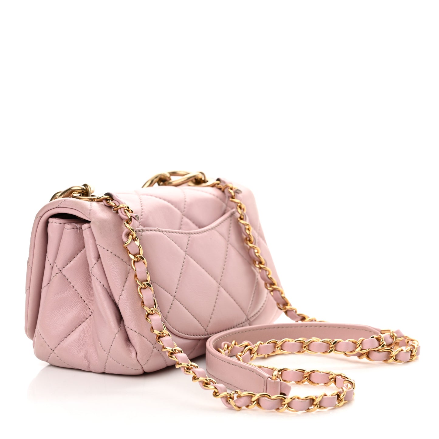 Lambskin Quilted Mini Color Match Flap Light Pink