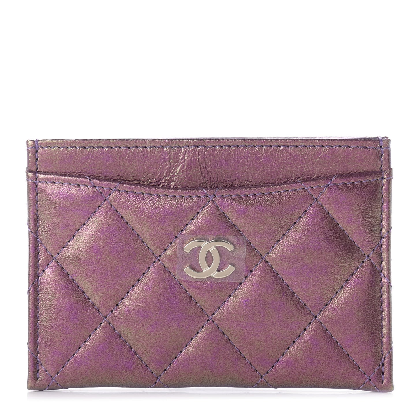 Iridescent Lambskin Quilted Card Holder Purple