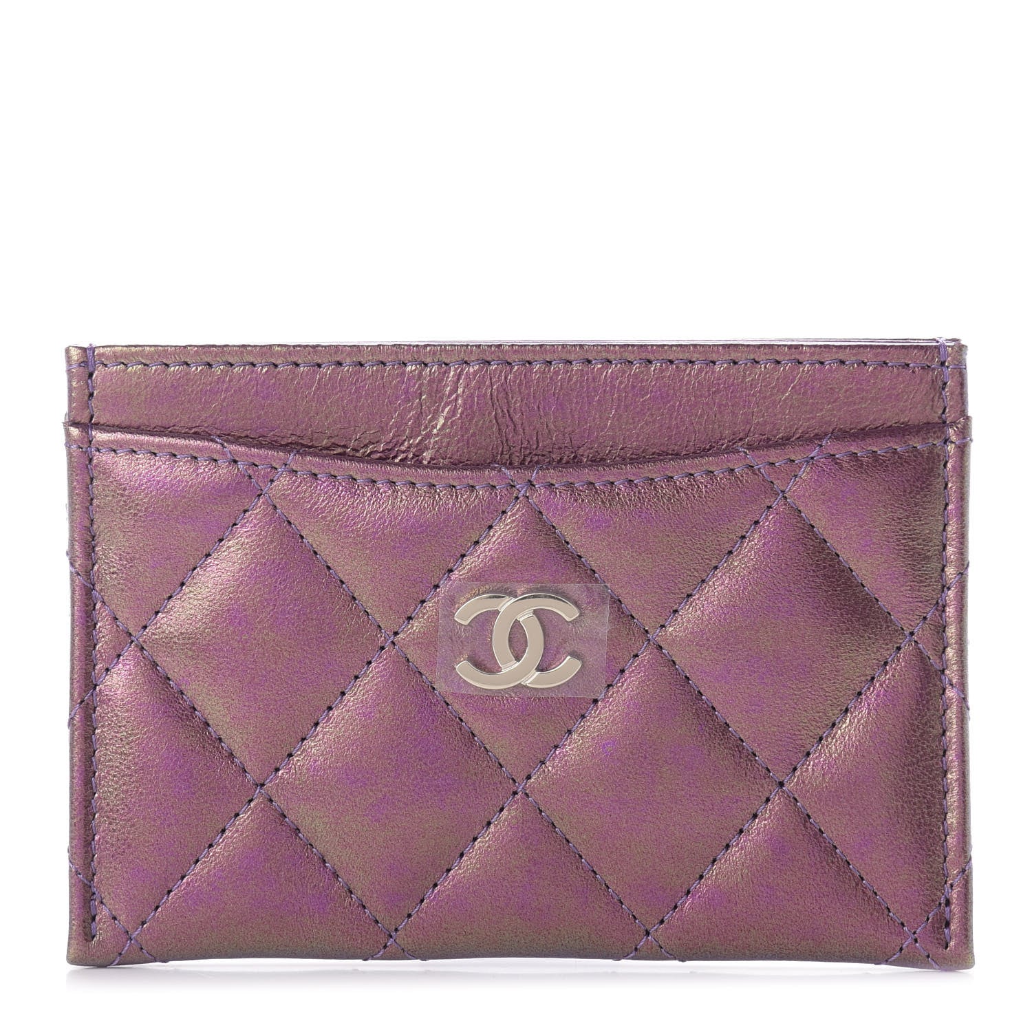 Chanel Iridescent Lambskin Quilted Card Holder Purple 1 of 9