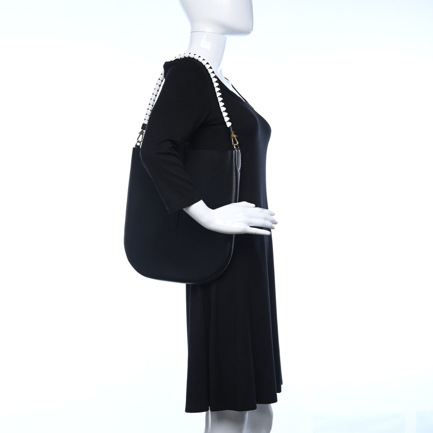 Calfskin TB Anne Shoulder Bag Black White