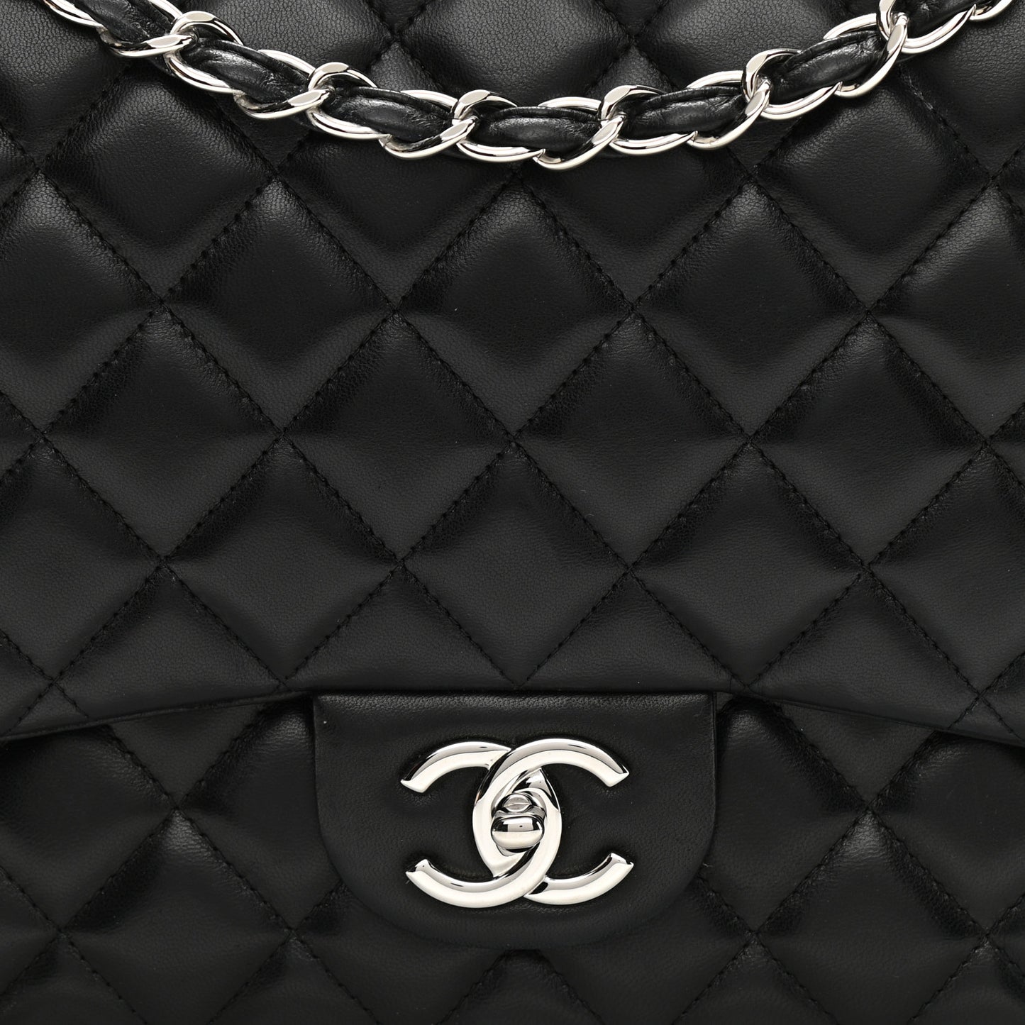 Lambskin Quilted Maxi Double Flap Black