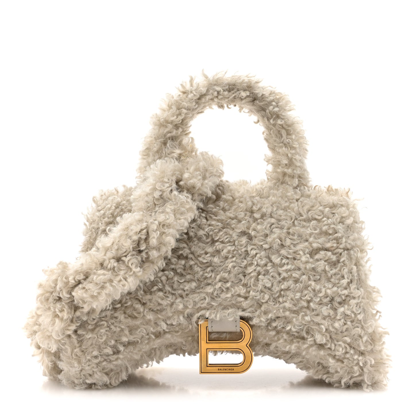 Faux Fur Fluffy Hourglass XS Top Handle Bag Beige