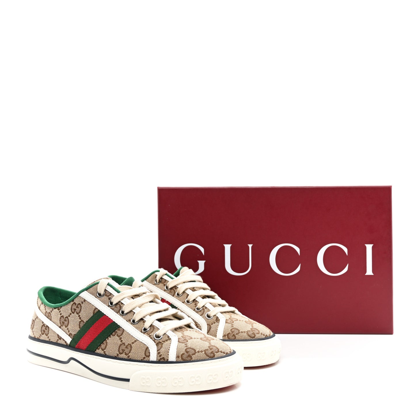 GG Monogram Web Womens 1977 Tennis Sneakers 39 Beige Ebony Mystic White