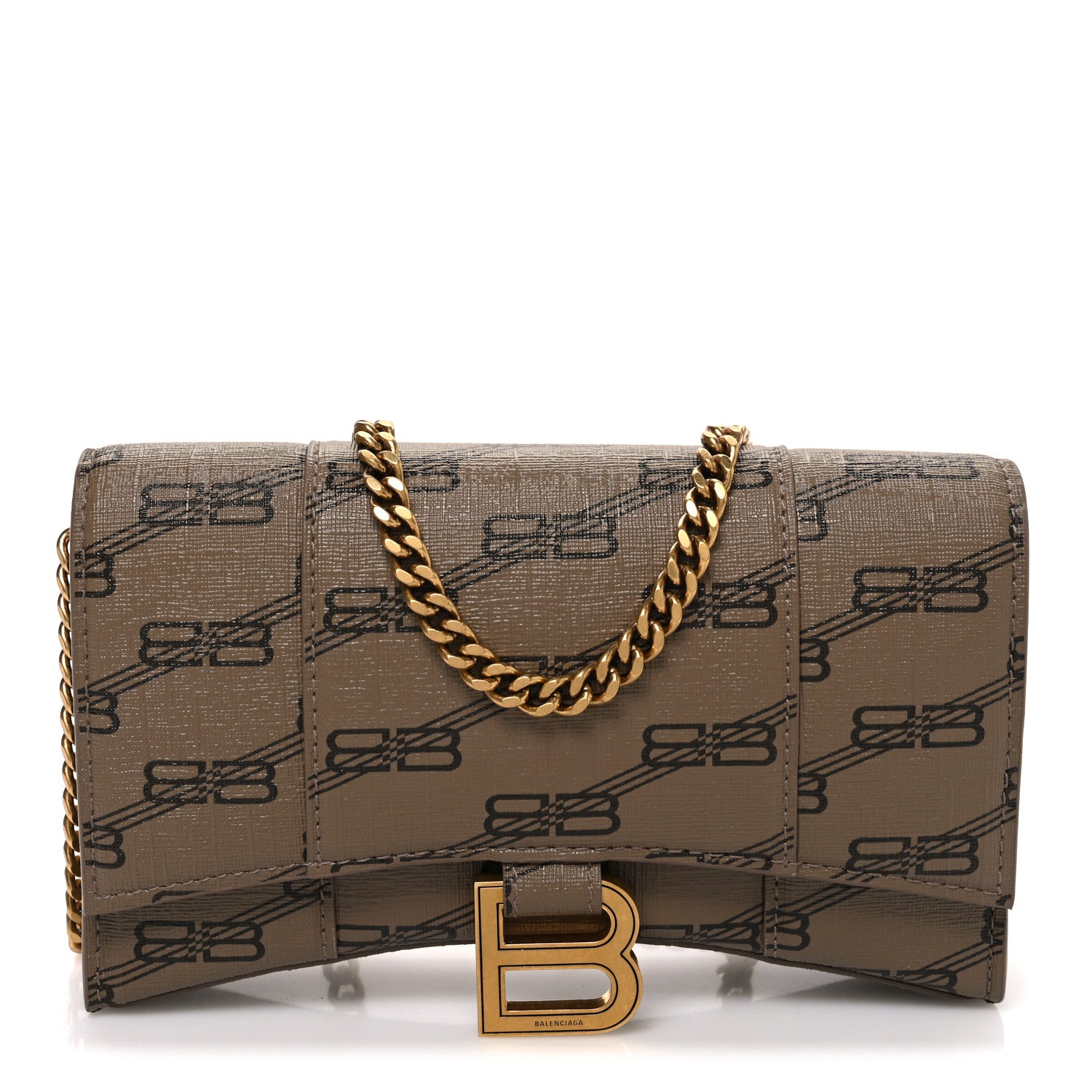 Balenciaga Coated Canvas BB Monogram Hourglass Chain Bag Beige