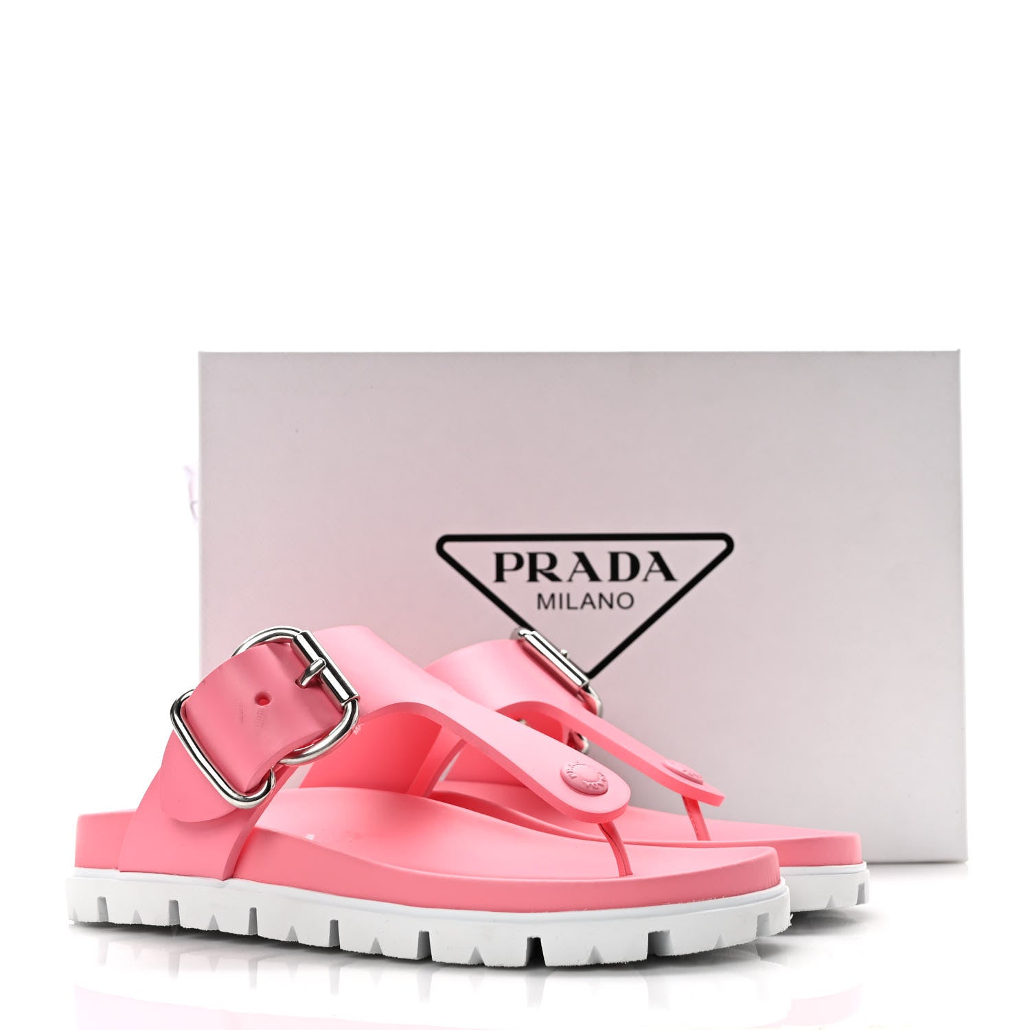 Prada EVA Rubber Buckled Lug Sole 20mm Thong Sandals 36 Begonia 9 of 9