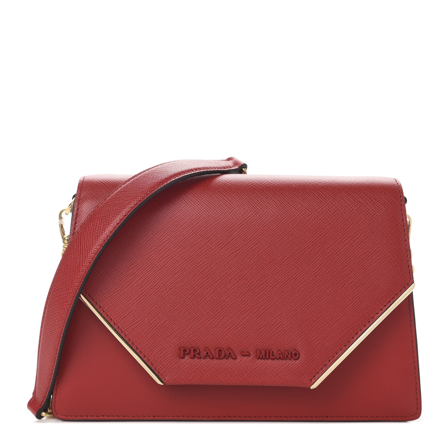 Prada Saffiano Monochrome Chain Flap Fuoco 1 of 9