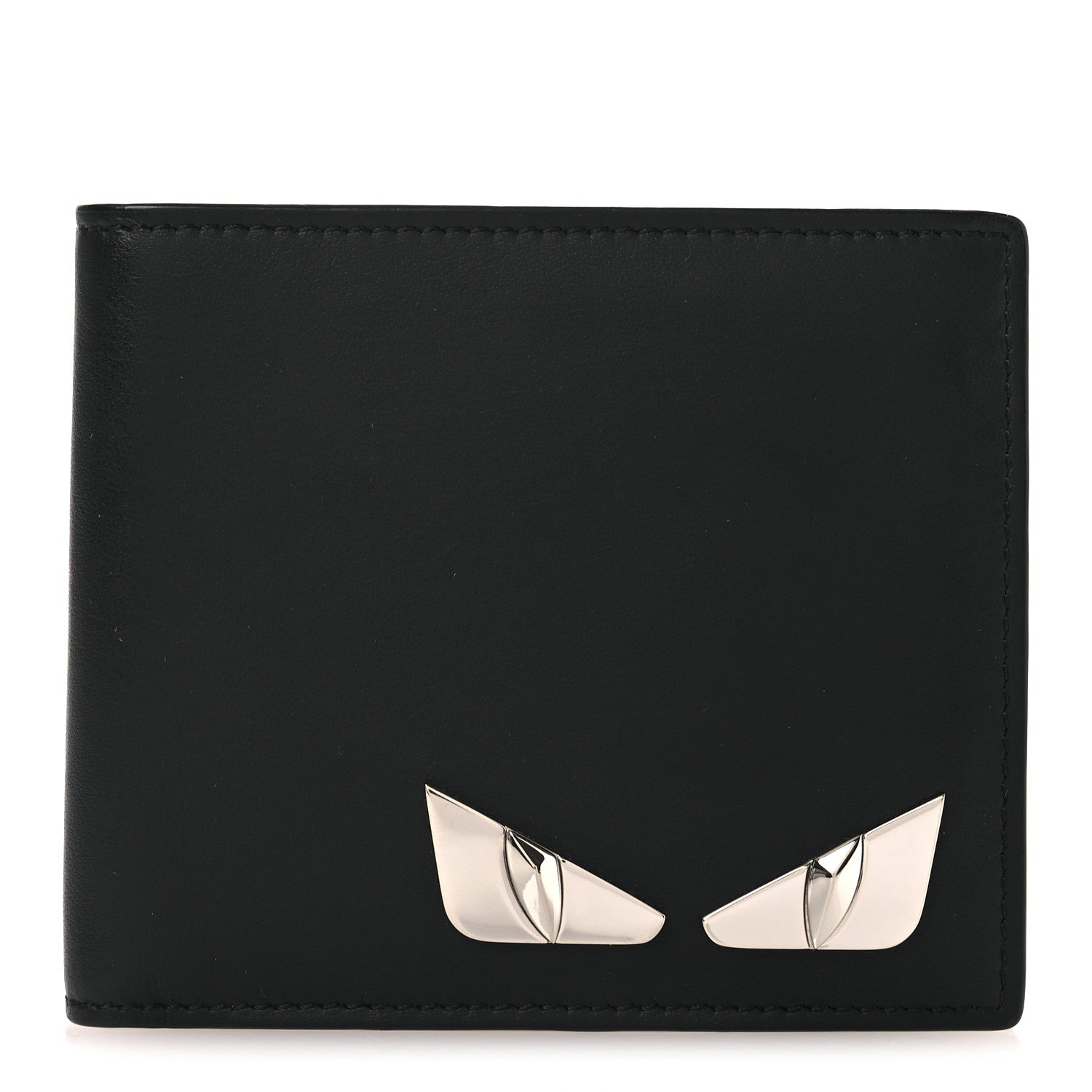 Fendi Calfskin Metal Monster Eyes Bi-fold Wallet Black 1816357