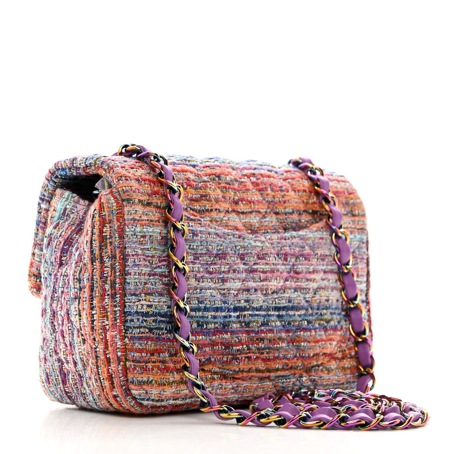 Tweed Quilted Mini Rectangular Flap Blue Pink Orange