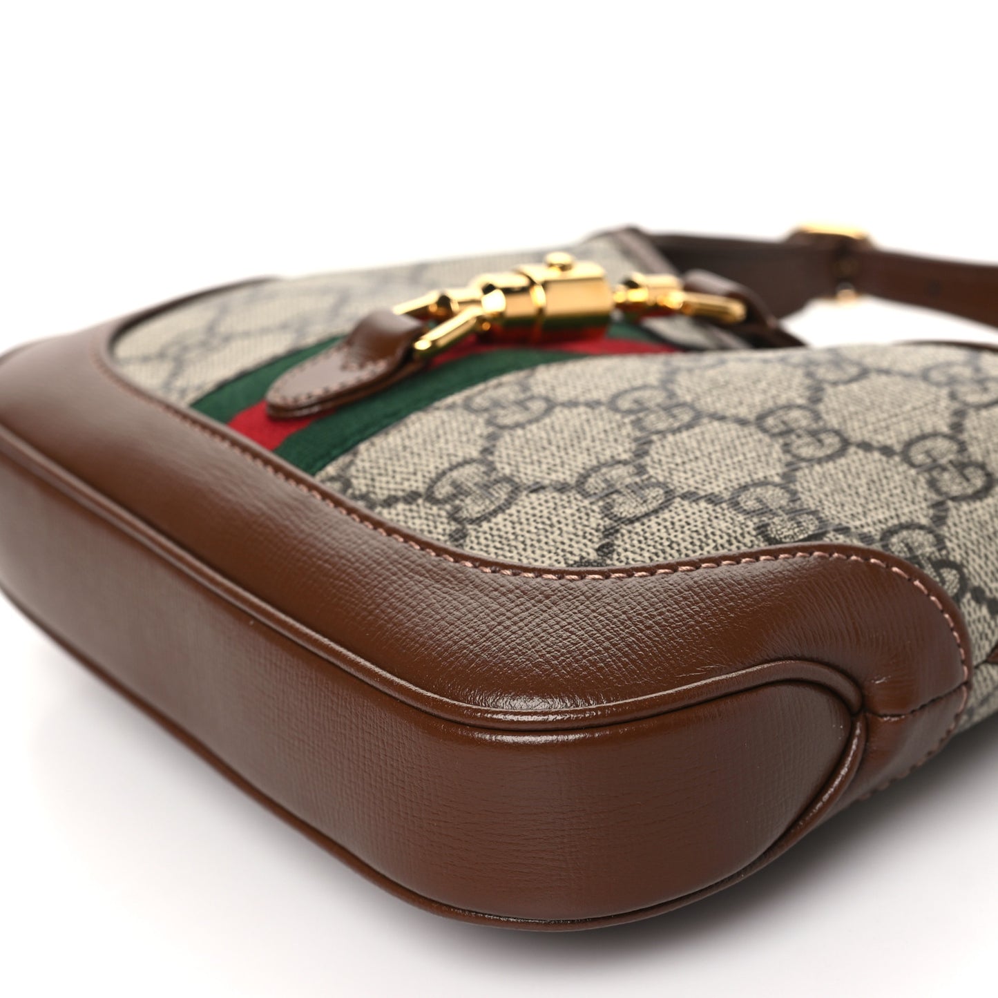 GG Supreme Monogram Azalea Calfskin Web Mini Jackie 1961 Hobo Beige Ebony Brown Sugar