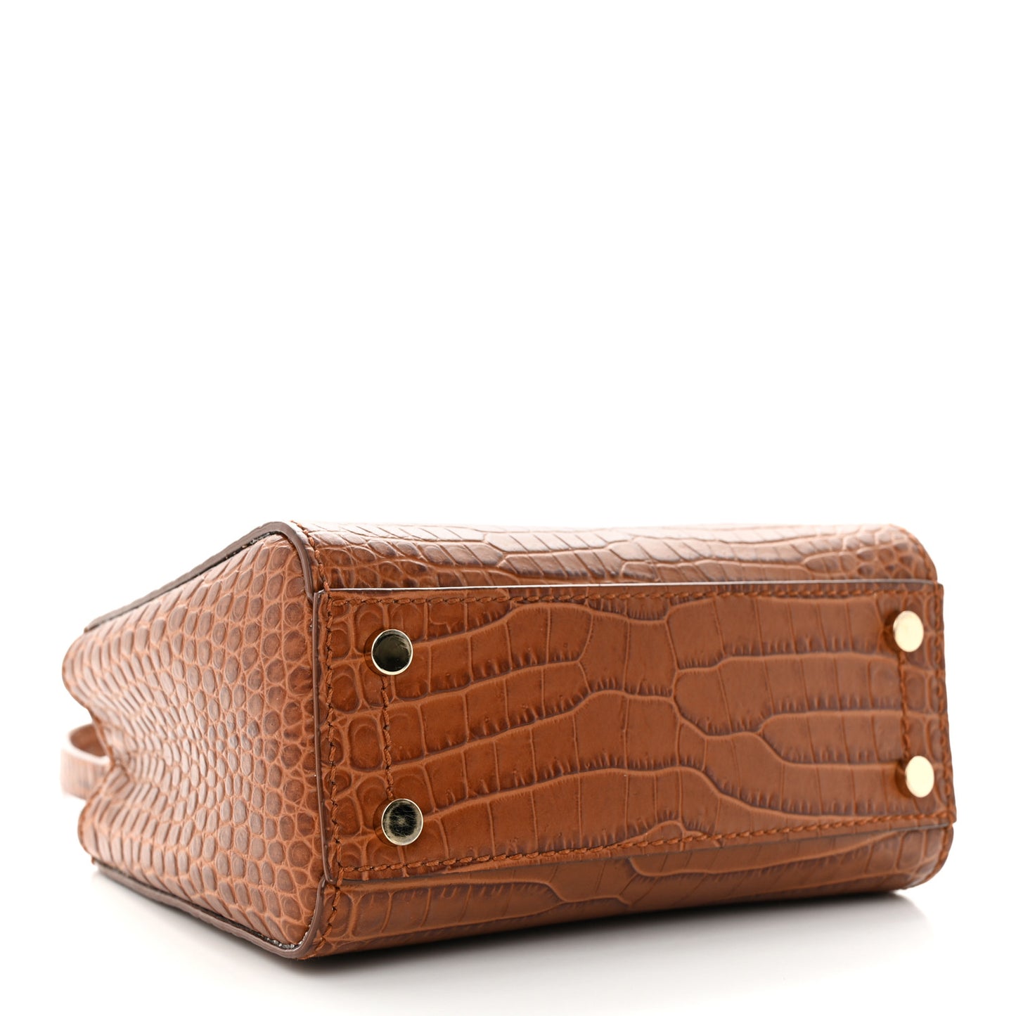 Calfskin Crocodile Embossed Mini Varenne Top Handle Tan