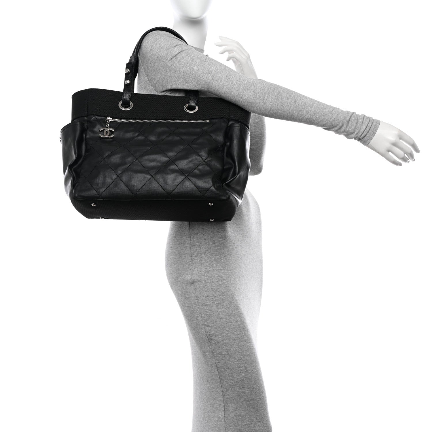 Chanel Coated Canvas Quilted Large Paris Biarritz Tote Black 2 of 16