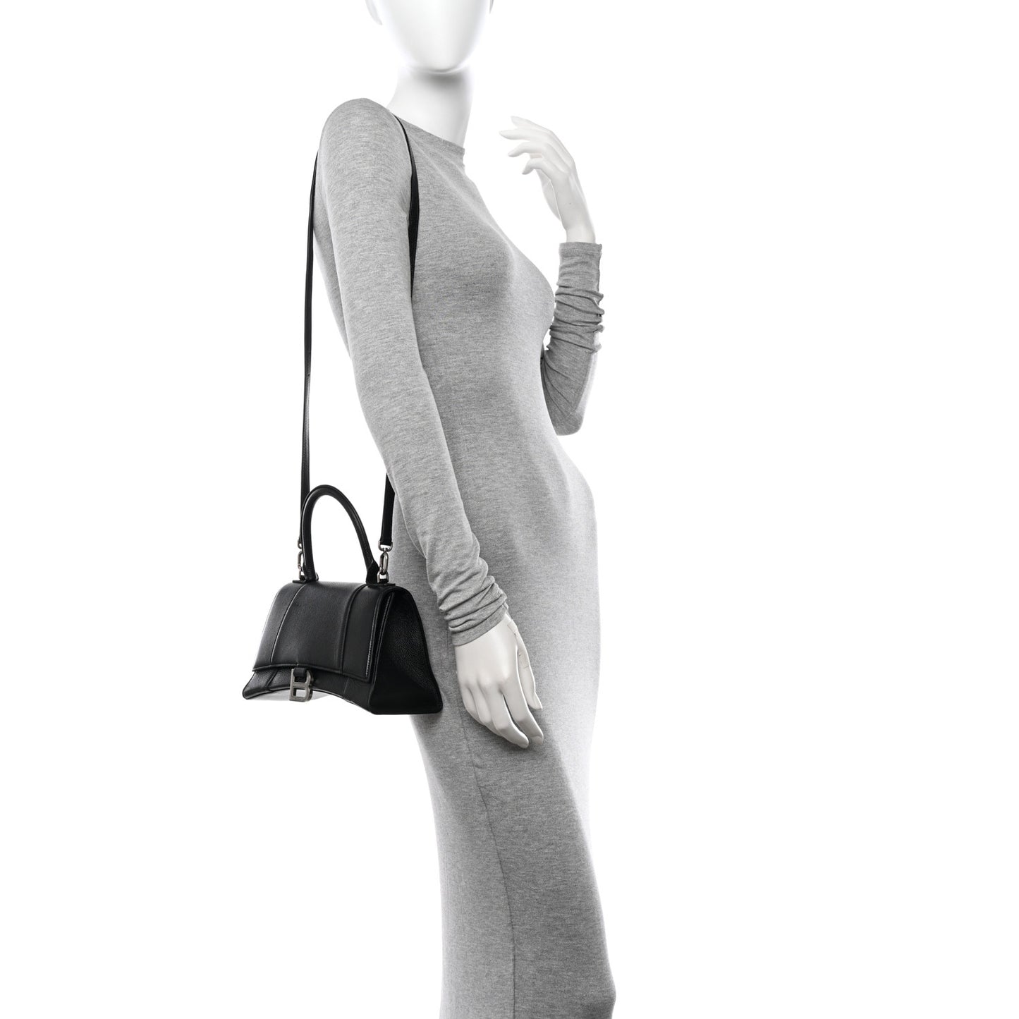 Grained Calfskin Small Hourglass Top Handle Bag Black