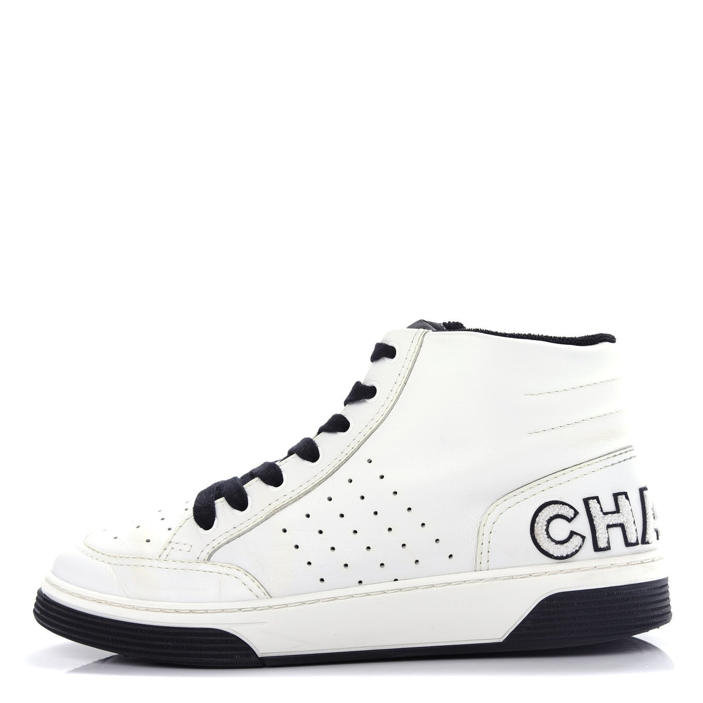 Calfskin Womens Logo High Top Sneakers 40.5 Black White