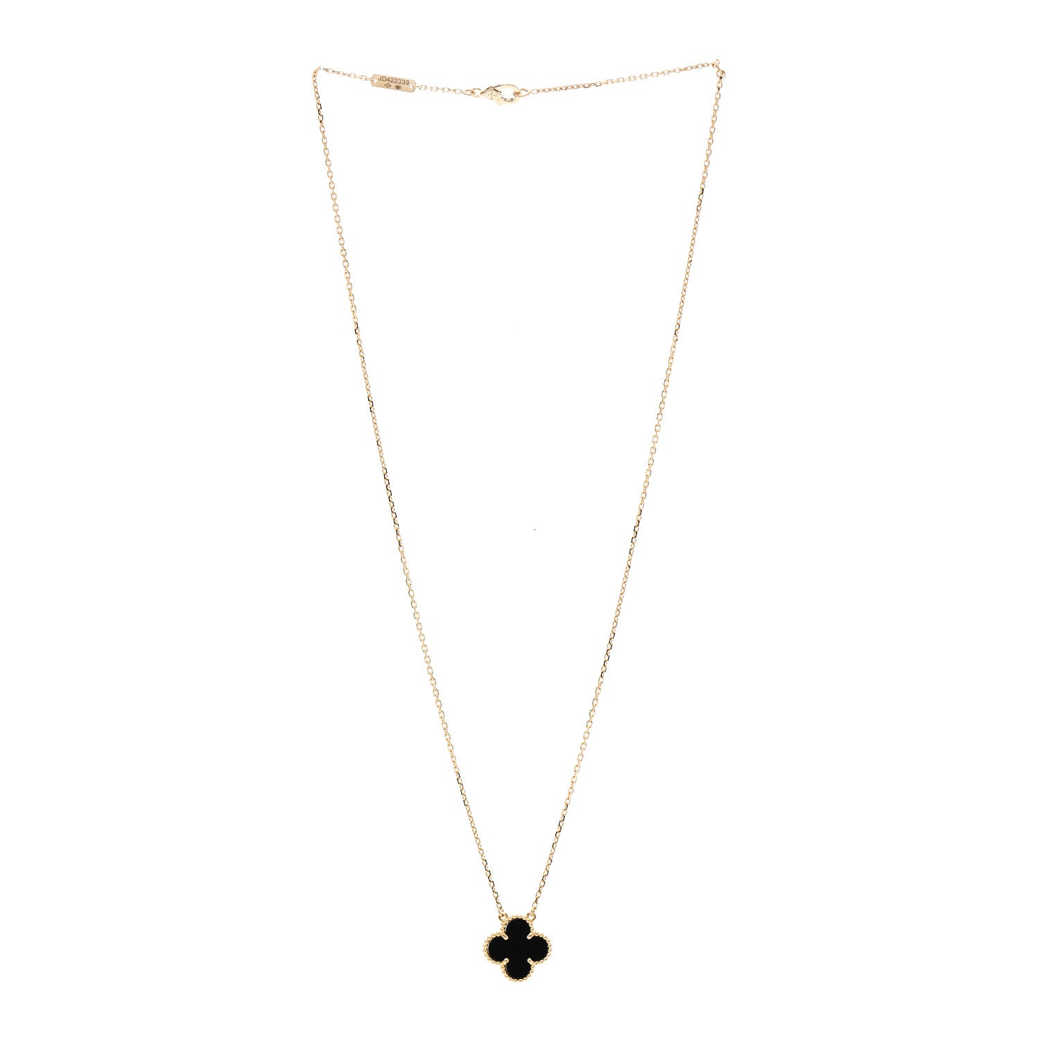 Van Cleef & Arpels 18K Yellow Gold Black Onyx Vintage Alhambra Pendant Necklace 3 of 6