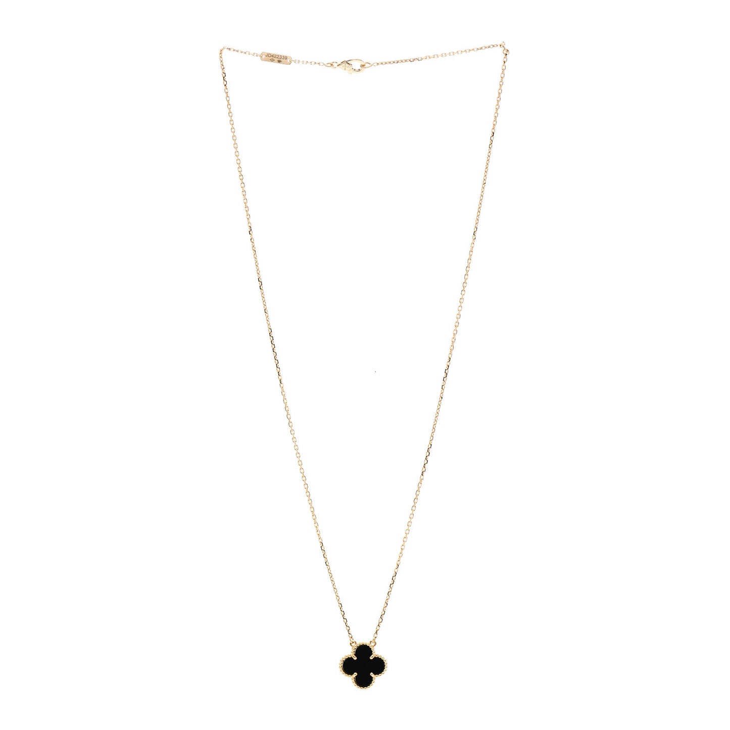 18K Yellow Gold Black Onyx Vintage Alhambra Pendant Necklace