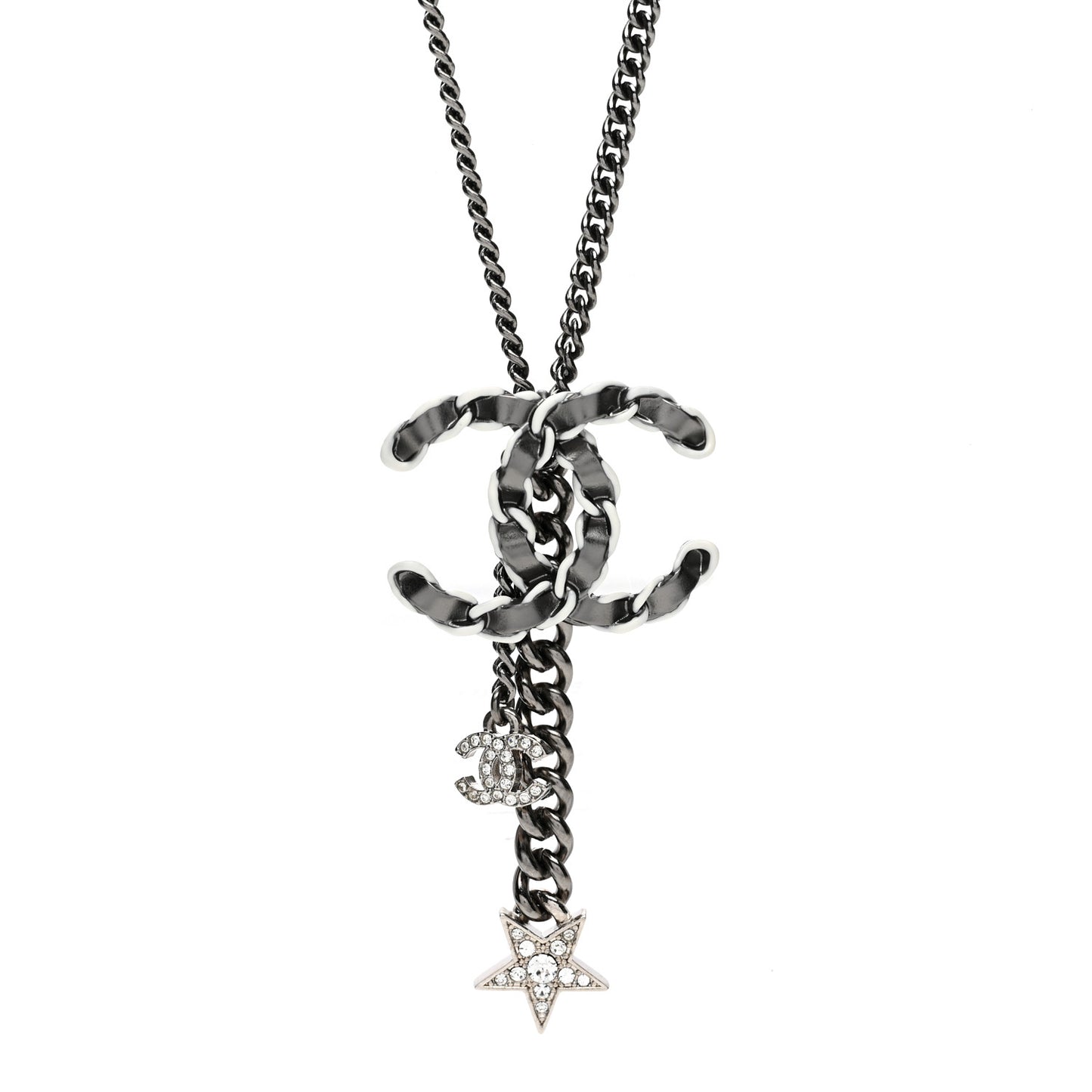 CHA CC Chain Charm Necklace Silver White