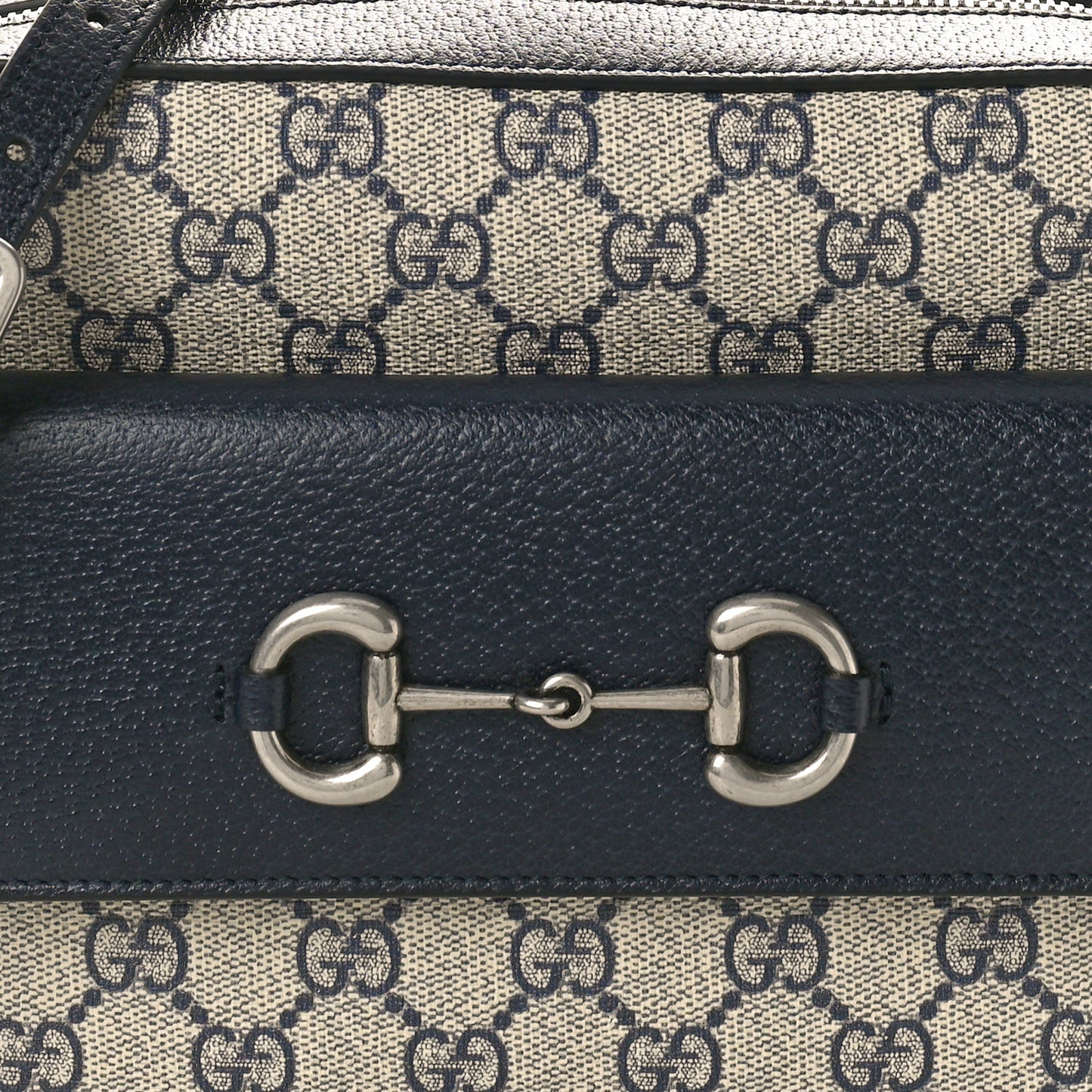 GG Supreme Monogram Textured Dollar Calfskin Small Horsebit 1955 Shoulder Bag Beige Blue