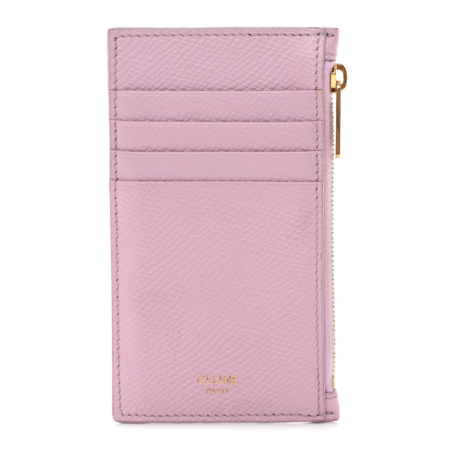 Grained Calfskin Zipped Card Holder Pink