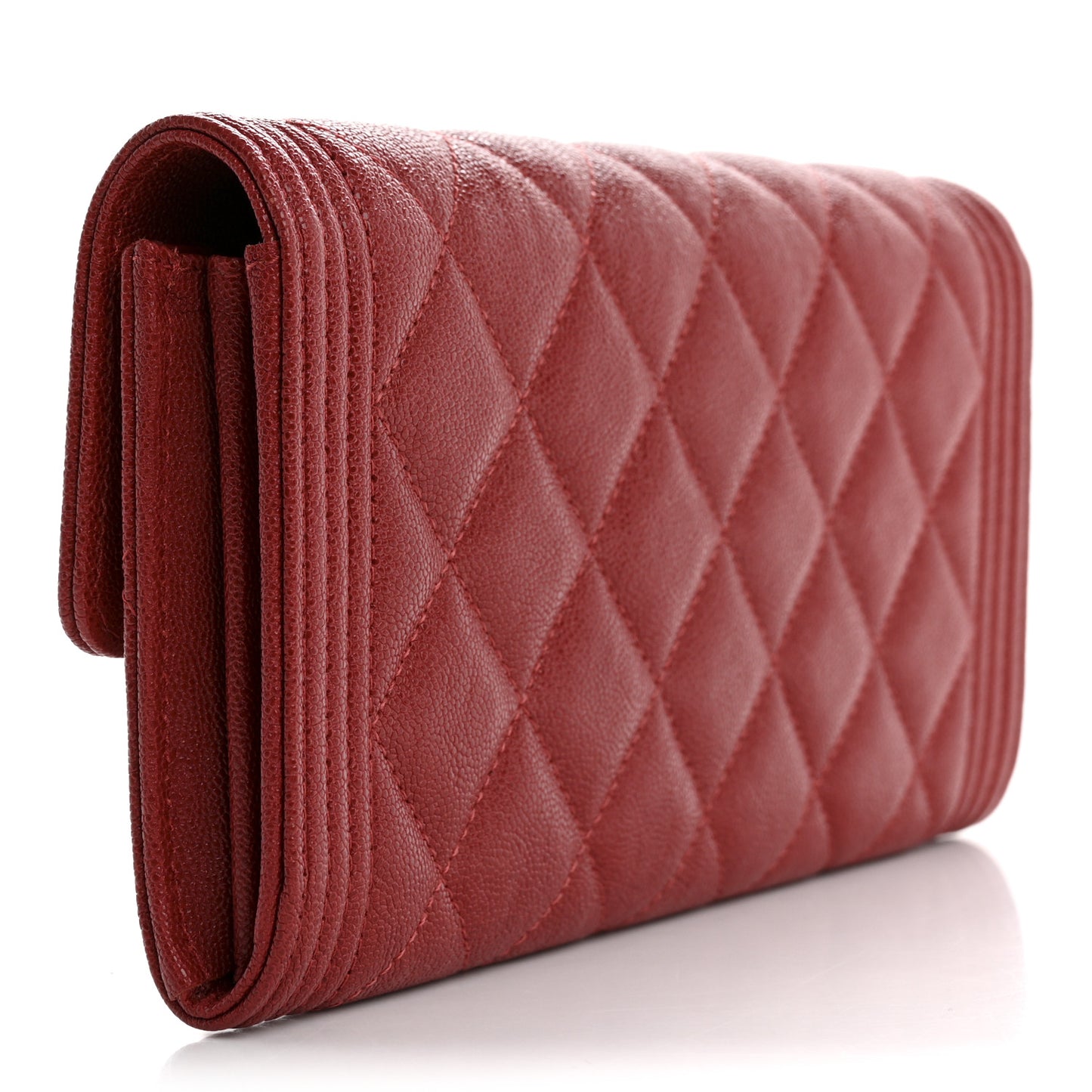 Caviar Quilted Large Boy Gusset Flap Wallet Red
