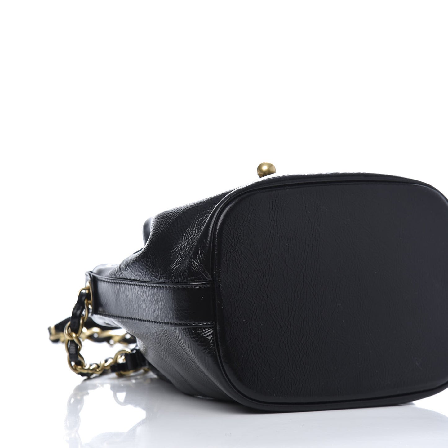 Shiny Aged Calfskin CC Chain Mini Drawstring Bag Black