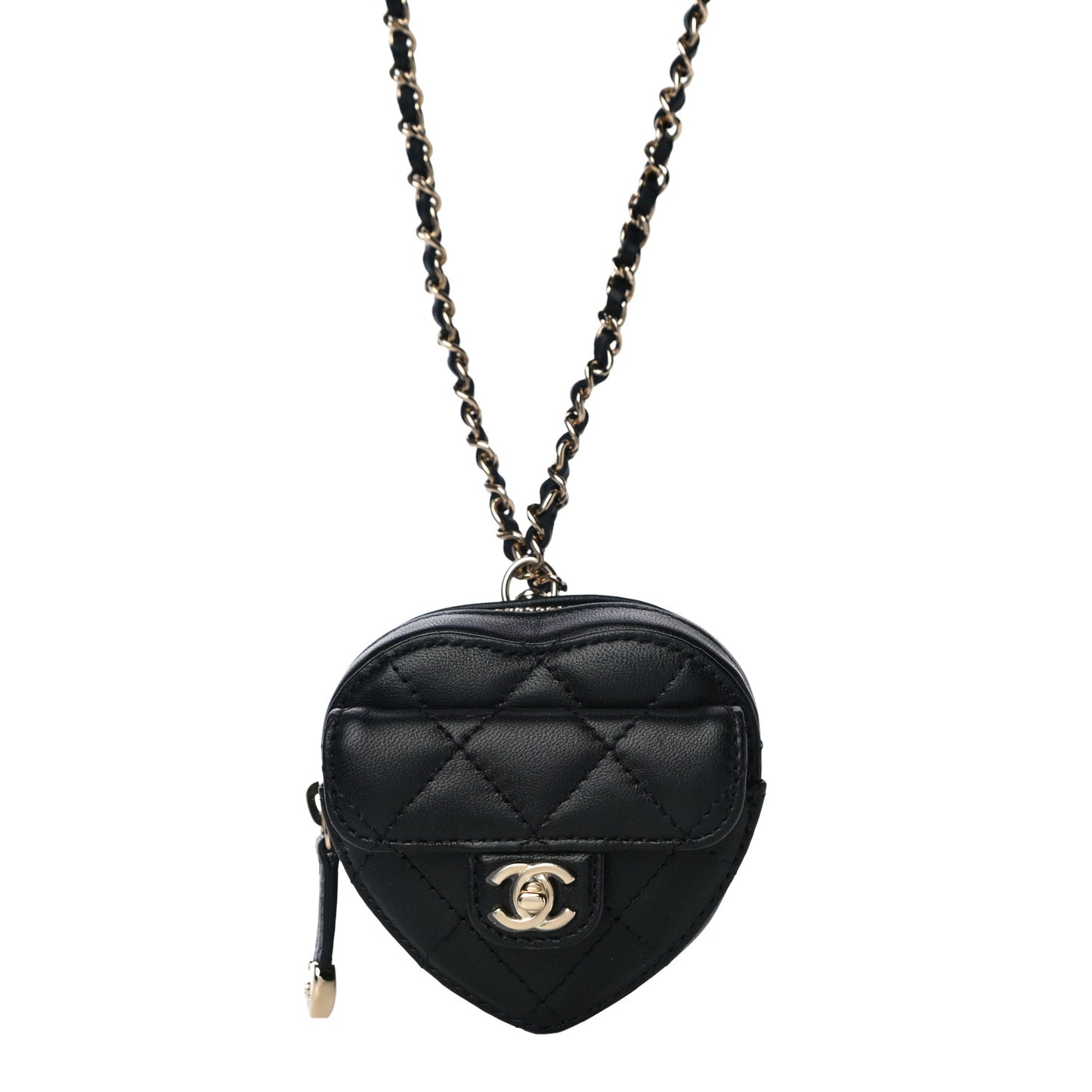 Lambskin Quilted CC In Love Heart Coin Purse With Chain Black