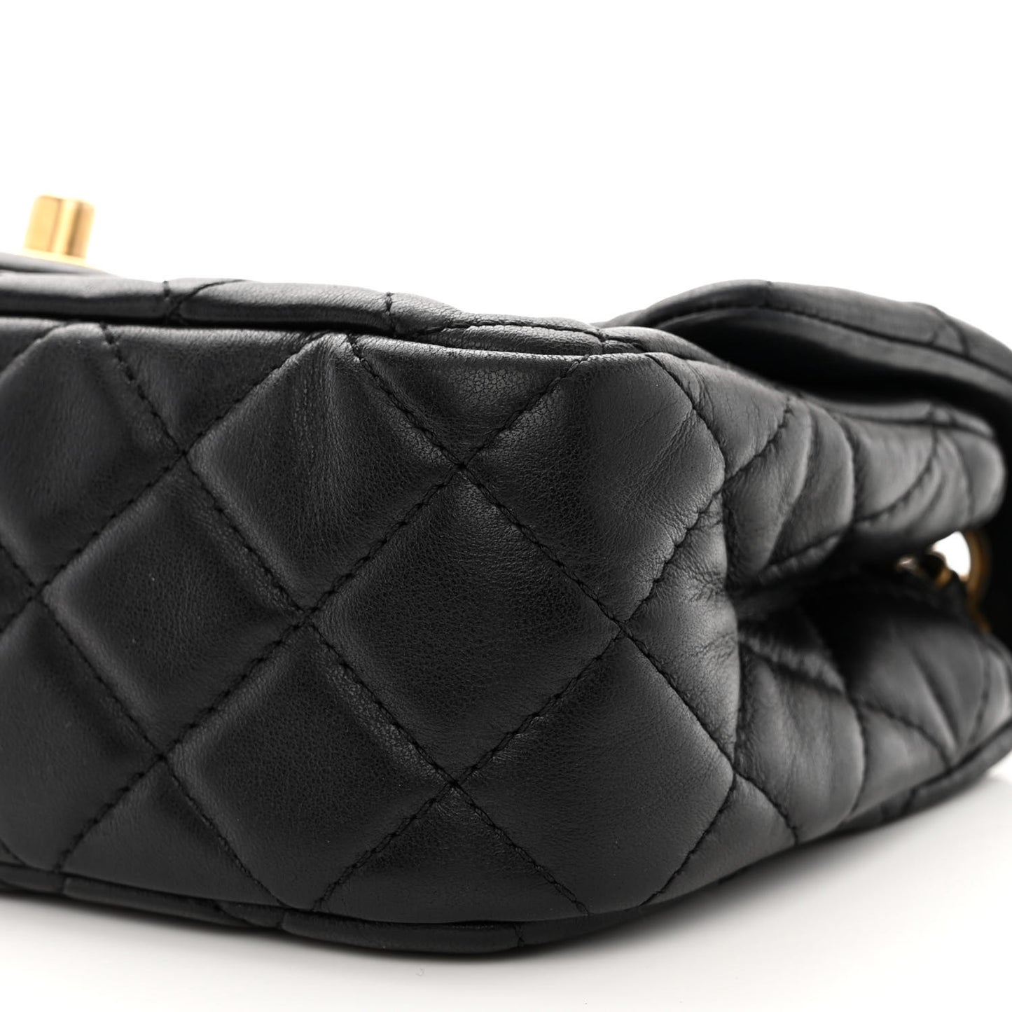 Lambskin Quilted Mini Rectangular Pearl Crush Flap Black