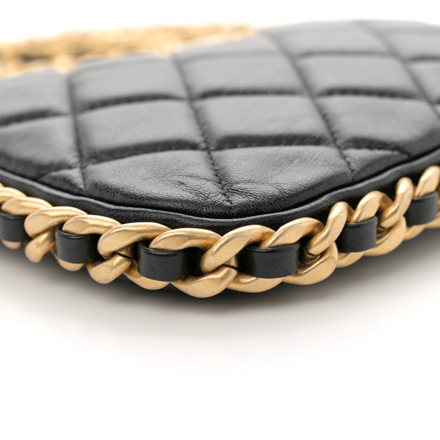 Lambskin Quilted Chain Around Top Handle Mini Bag Black