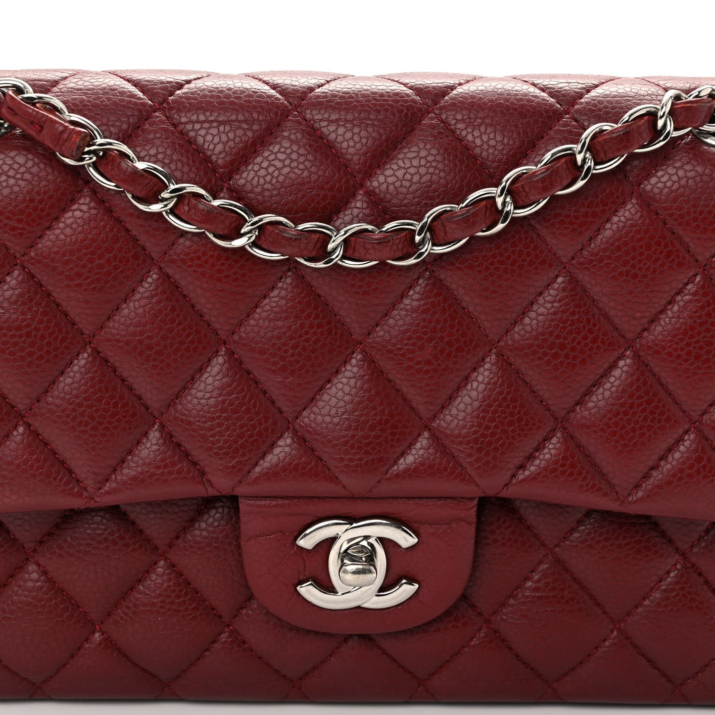 Caviar Quilted Medium Double Flap Dark Red