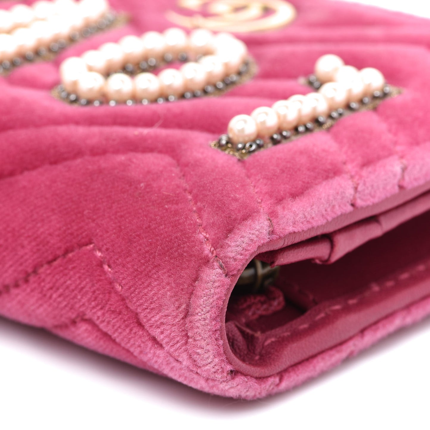 Velvet Matelasse Pearl Love Embroidered GG Marmont Card Case Wallet Light Raspberry Rose